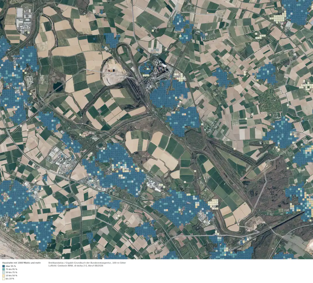 Breitbandverfügbarkeit 1000 Mbit/s im Gebiet Bergheim