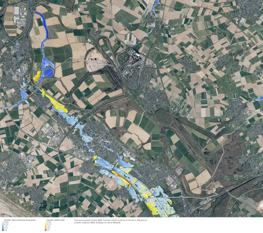 Hochwasserszenario HQ100 im Gebiet Bergheim