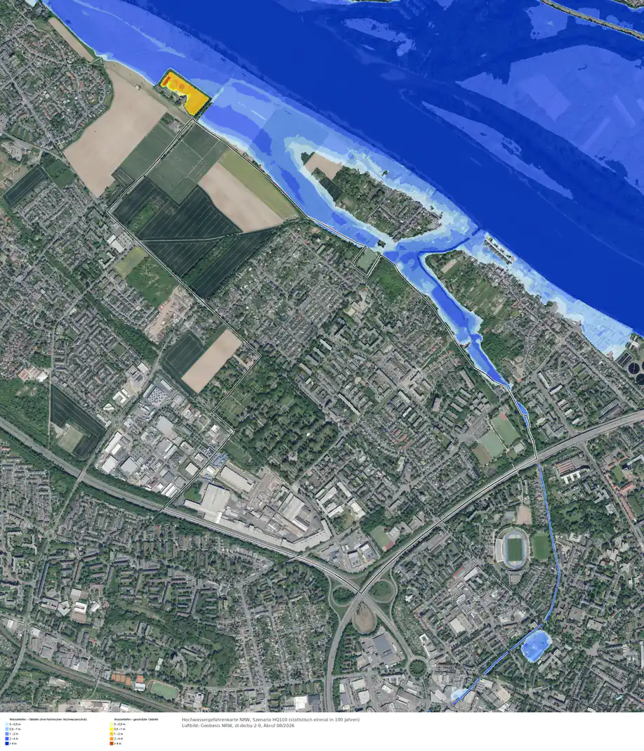 Hochwasserszenario HQ100 im Gebiet Bonn Auerberg
