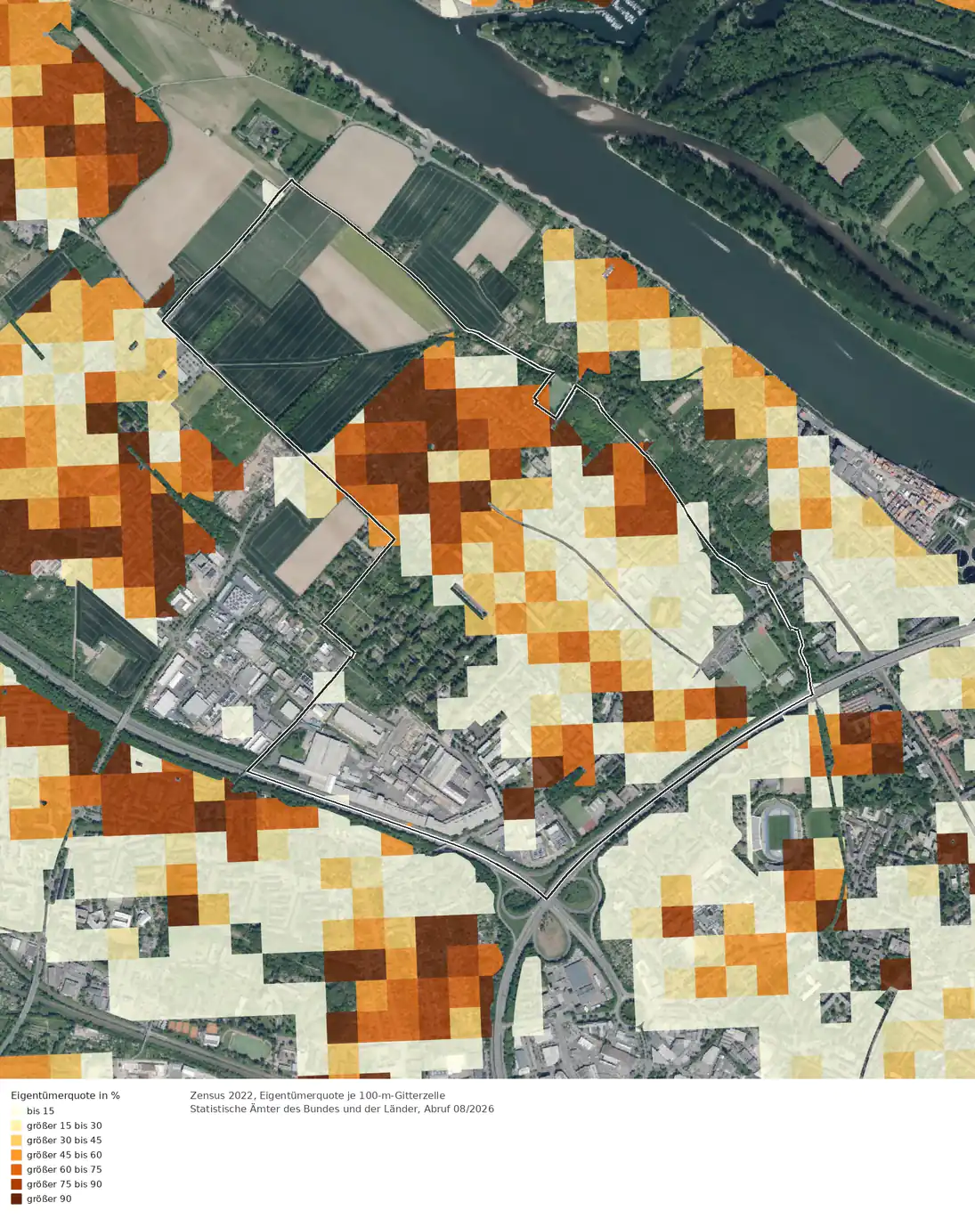 Eigentümerquote (Zensus 2022) im Gebiet Bonn Auerberg