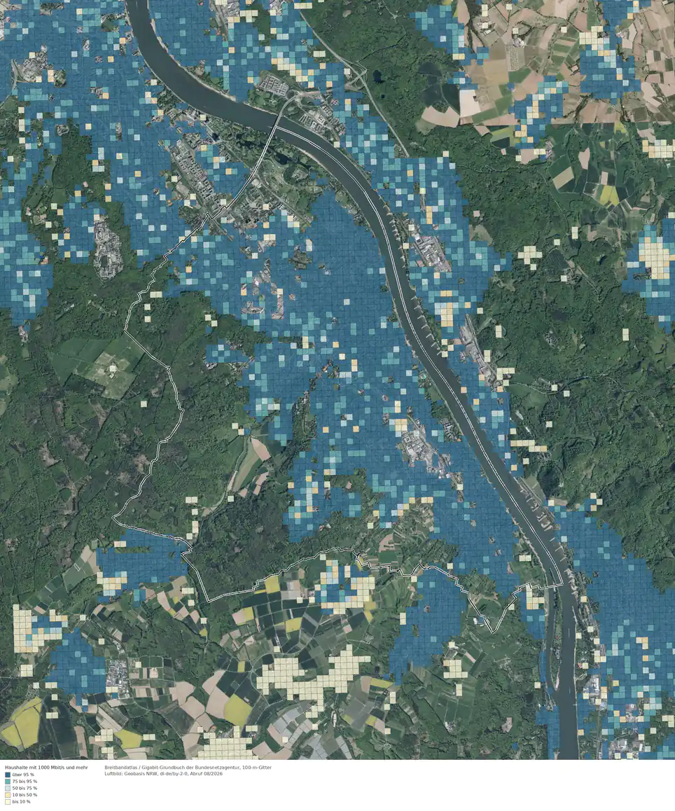 Breitbandverfügbarkeit 1000 Mbit/s im Gebiet Bonn Bad Godesberg