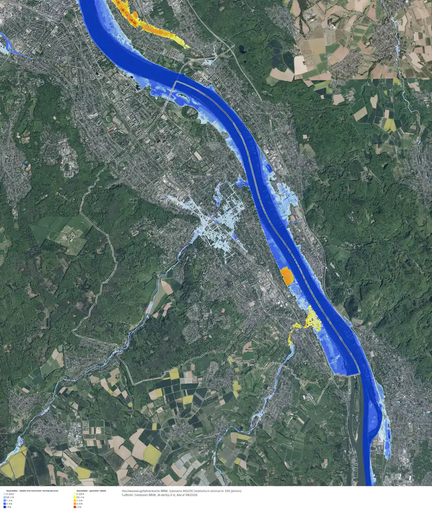 Hochwasserszenario HQ100 im Gebiet Bonn Bad Godesberg