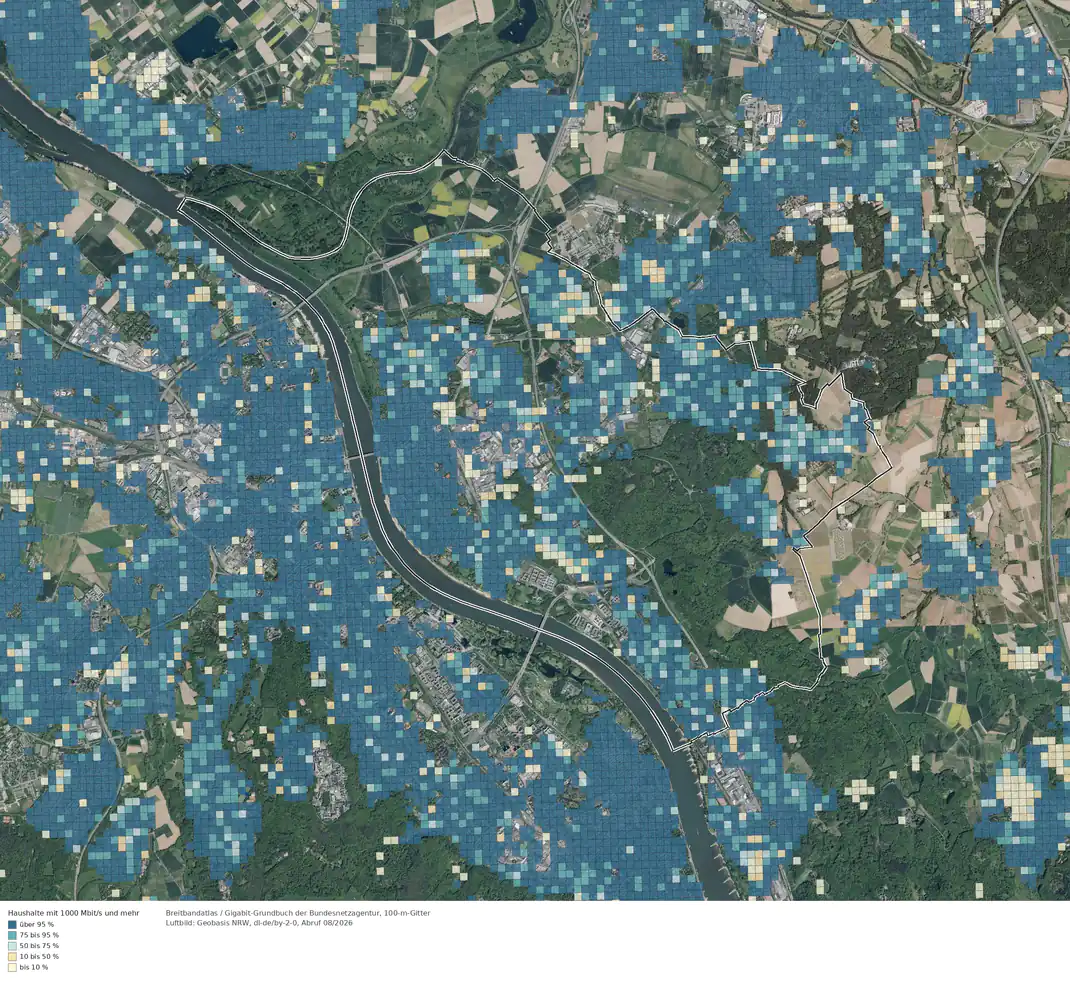 Breitbandverfügbarkeit 1000 Mbit/s im Gebiet Bonn Beuel