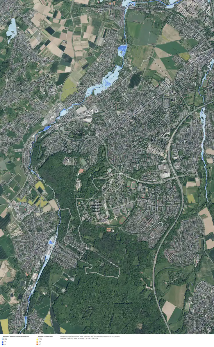 Hochwasserszenario HQ100 im Gebiet Bonn Duisdorf