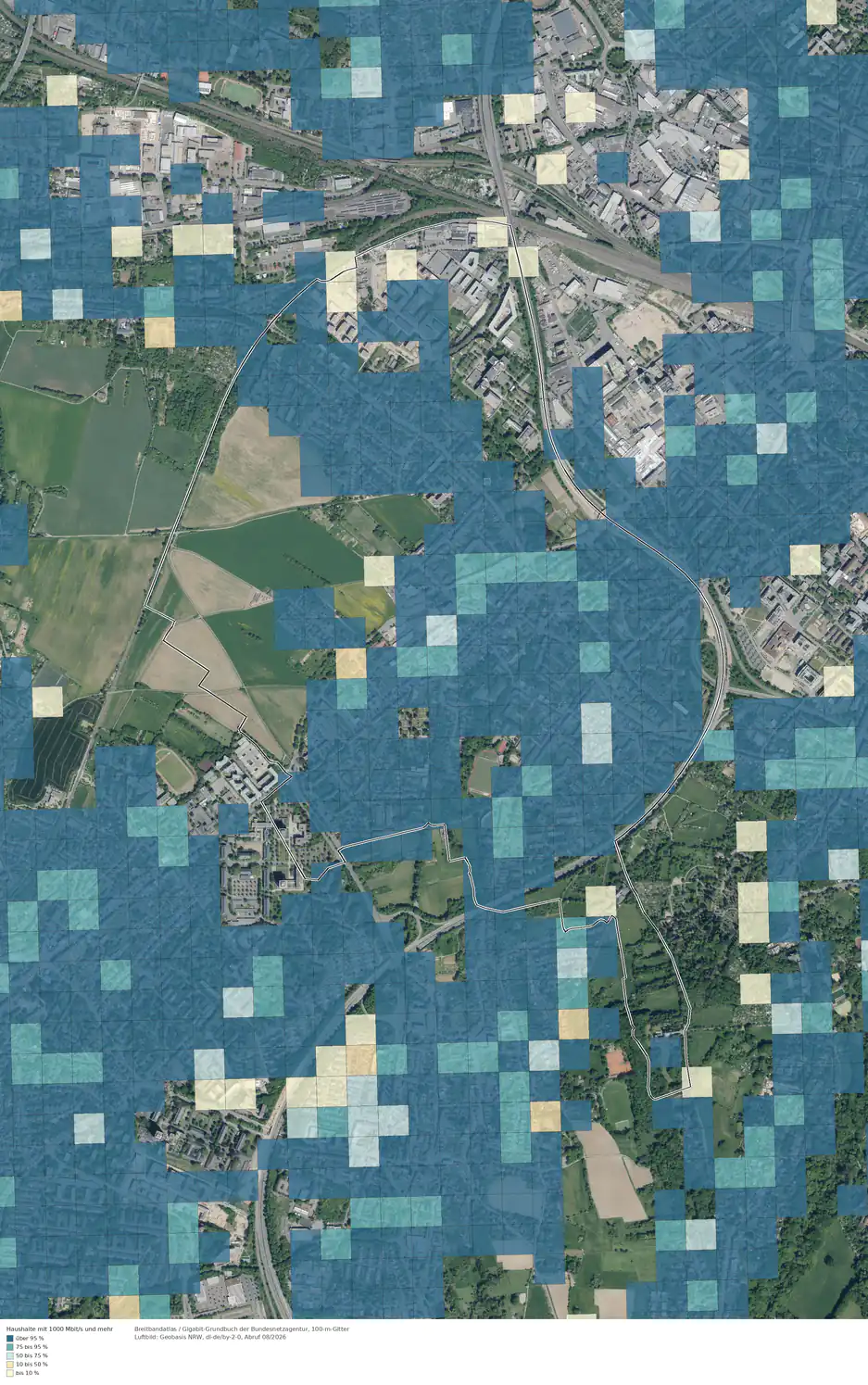 Breitbandverfügbarkeit 1000 Mbit/s im Gebiet Bonn Endenich