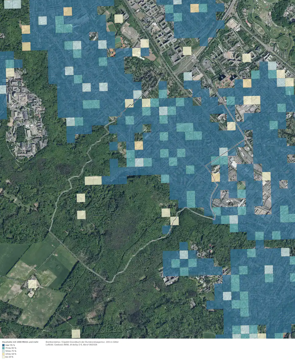 Breitbandverfügbarkeit 1000 Mbit/s im Gebiet Bonn Friesdorf