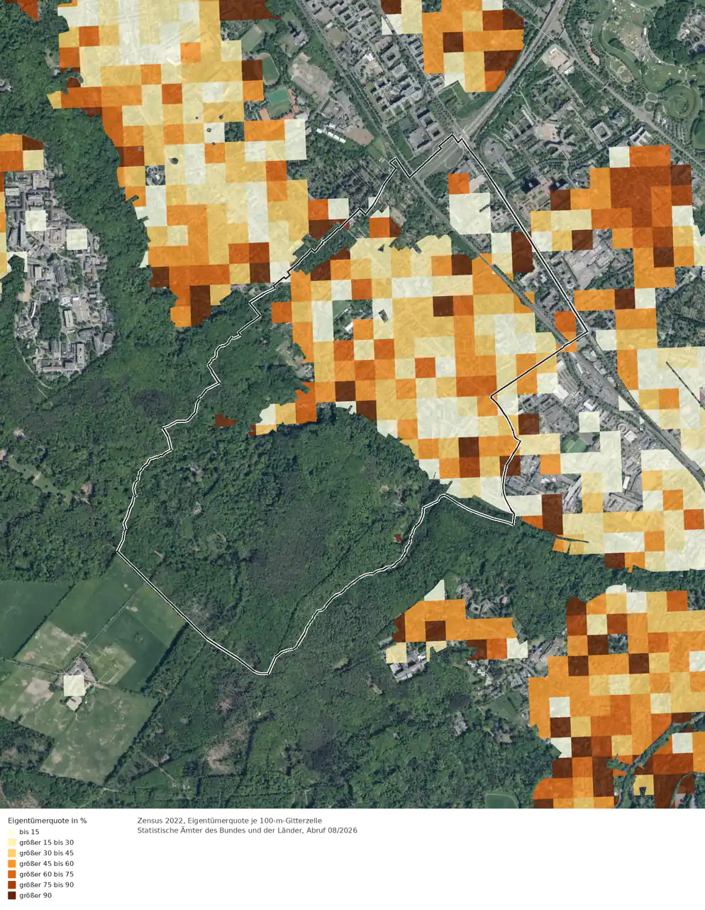 Eigentümerquote (Zensus 2022) im Gebiet Bonn Friesdorf