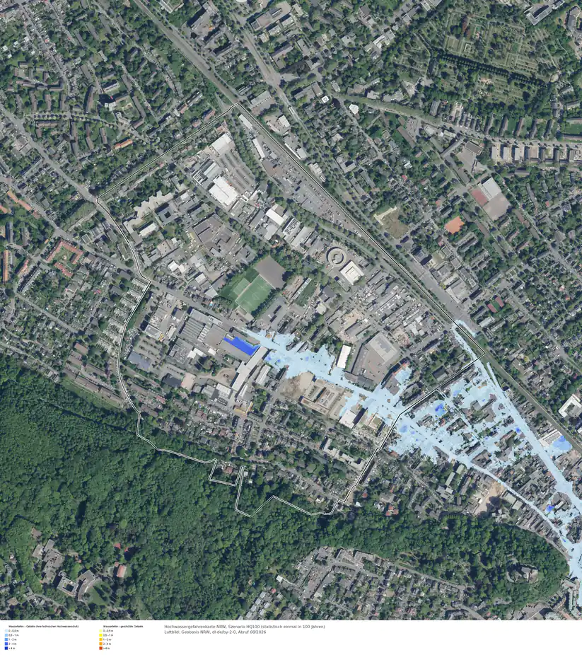 Hochwasserszenario HQ100 im Gebiet Bonn Godesberg Nord