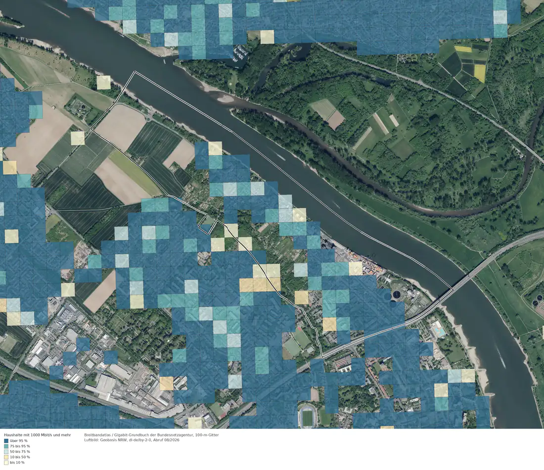 Breitbandverfügbarkeit 1000 Mbit/s im Gebiet Bonn Graurheindorf