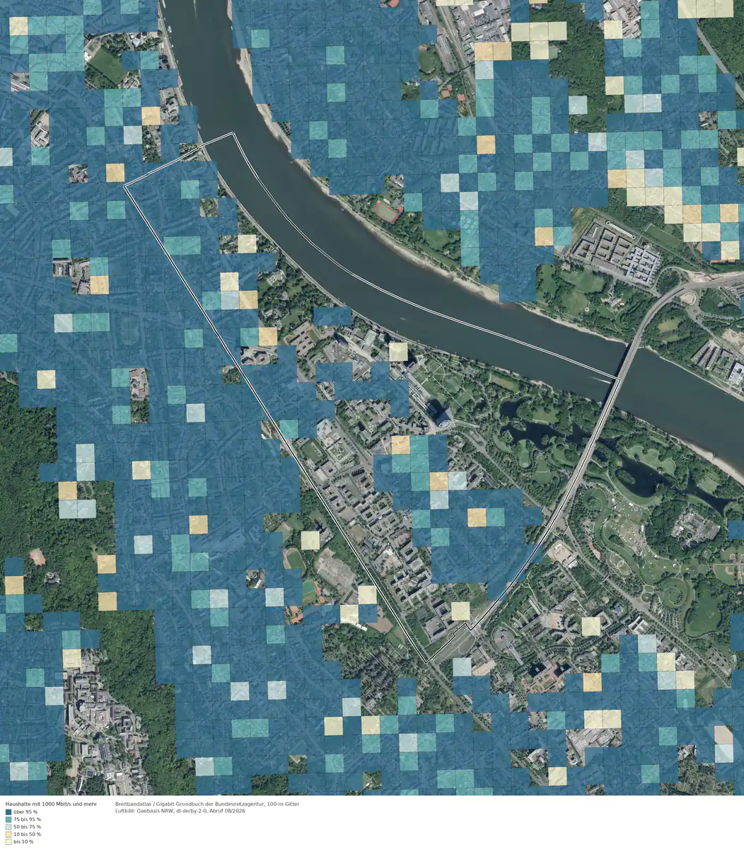 Breitbandverfügbarkeit 1000 Mbit/s im Gebiet Bonn Gronau