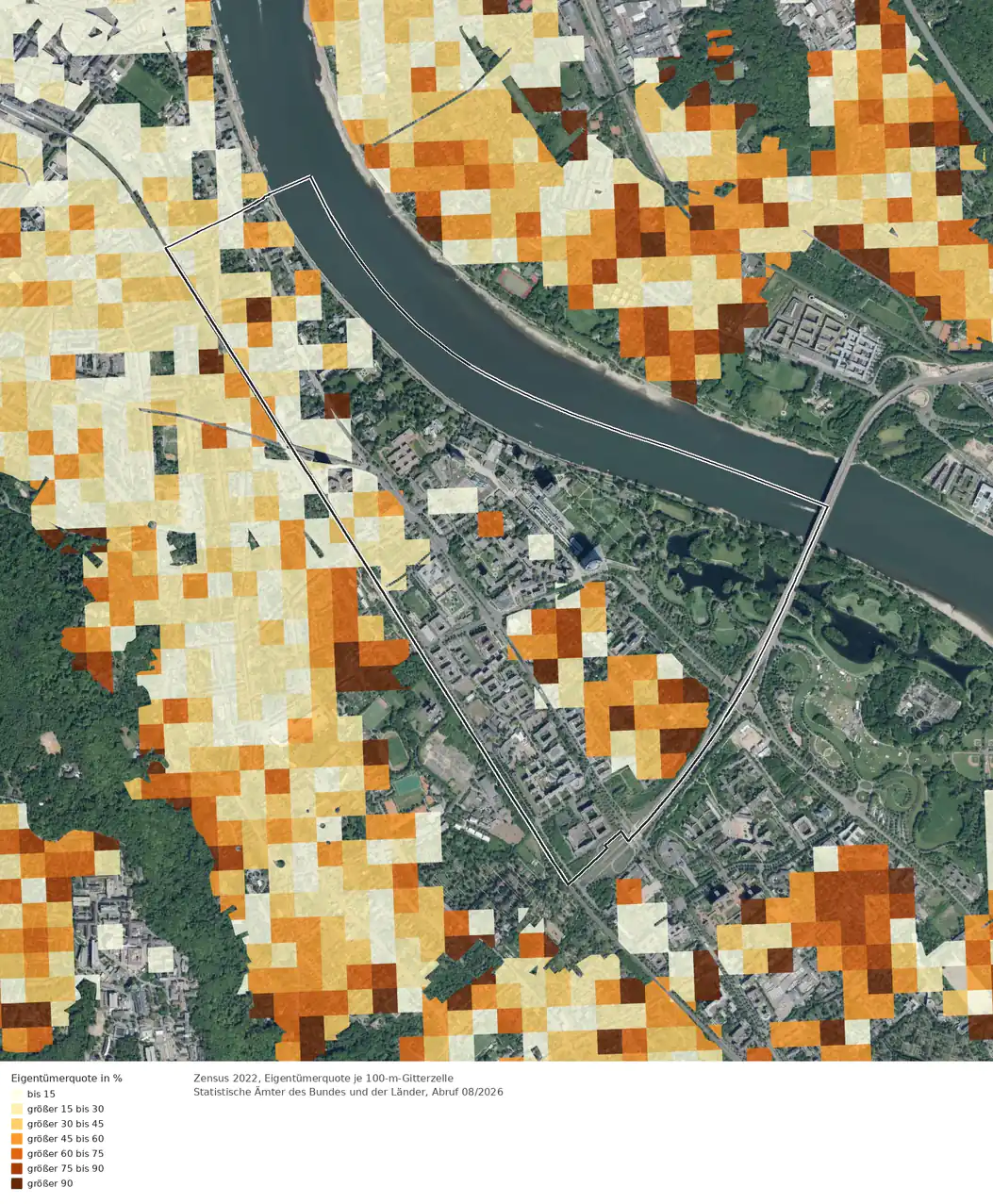 Eigentümerquote (Zensus 2022) im Gebiet Bonn Gronau