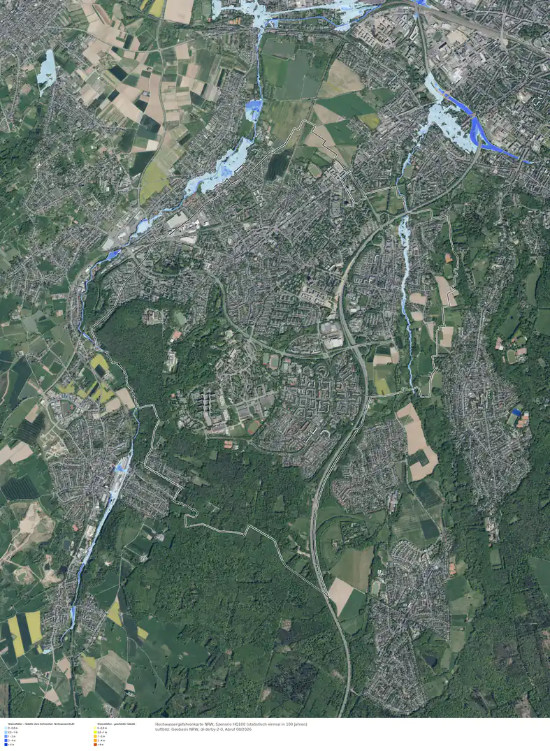 Hochwasserszenario HQ100 im Gebiet Bonn Hardtberg