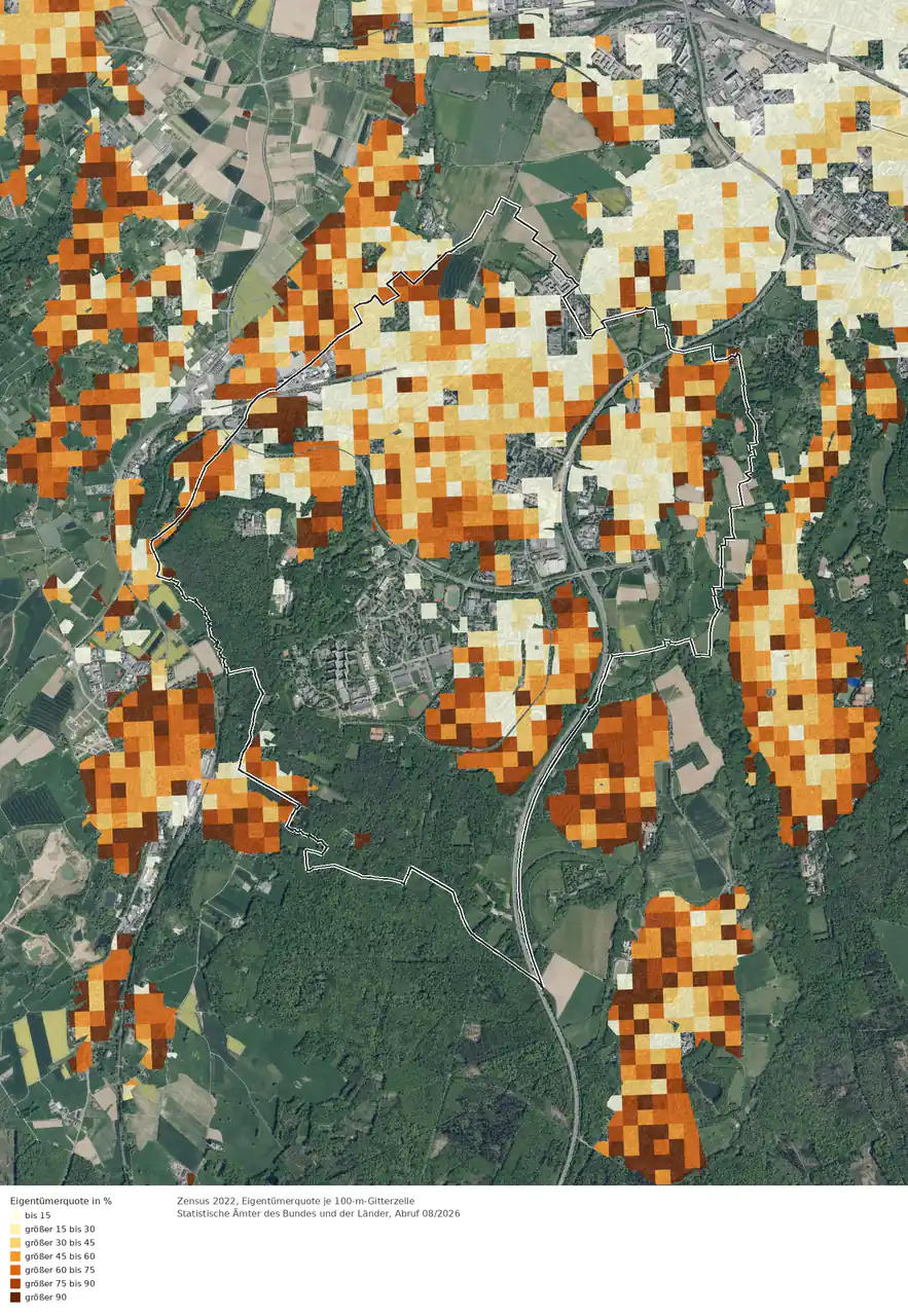Eigentümerquote (Zensus 2022) im Gebiet Bonn Hardtberg