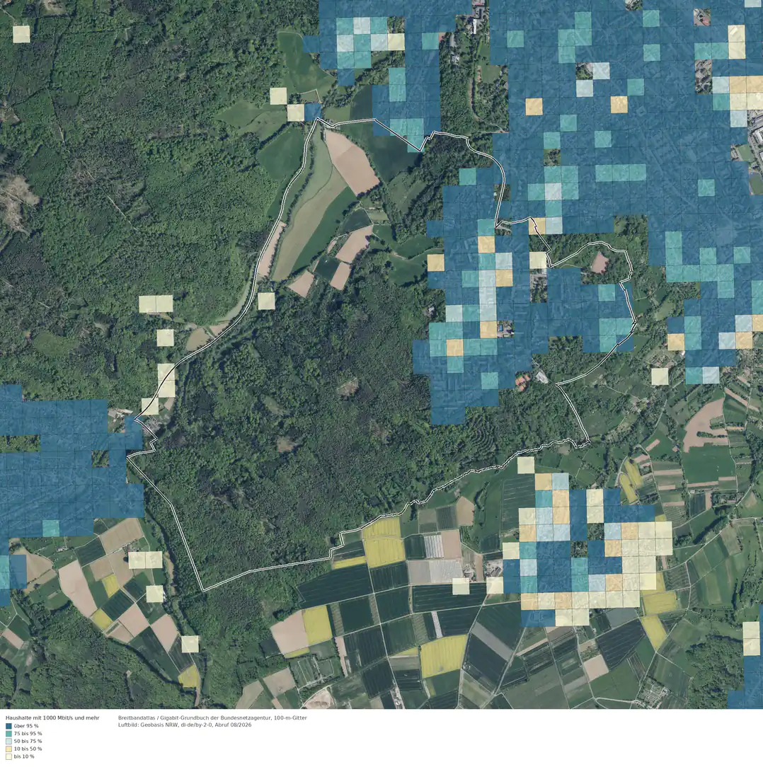 Breitbandverfügbarkeit 1000 Mbit/s im Gebiet Bonn Heiderhof
