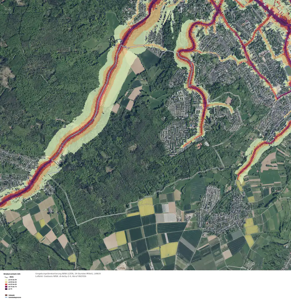 Umgebungslärm (LDEN, 24-Stunden-Mittel) im Gebiet Bonn Heiderhof