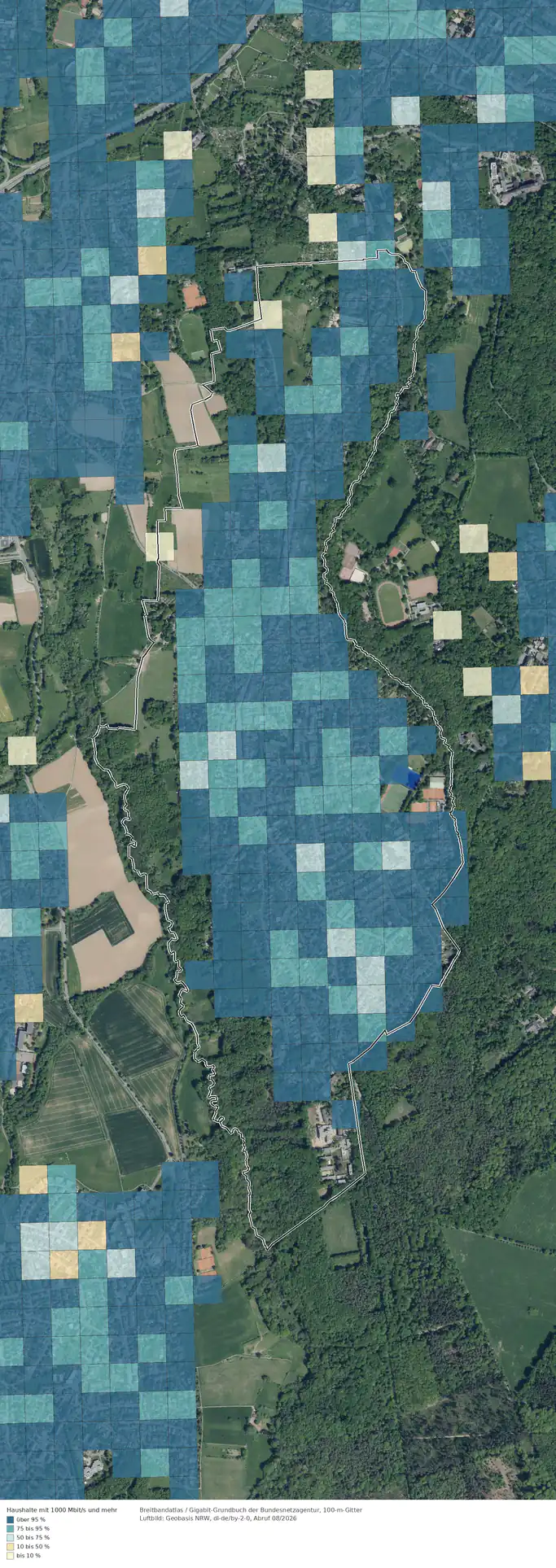 Breitbandverfügbarkeit 1000 Mbit/s im Gebiet Bonn Ippendorf