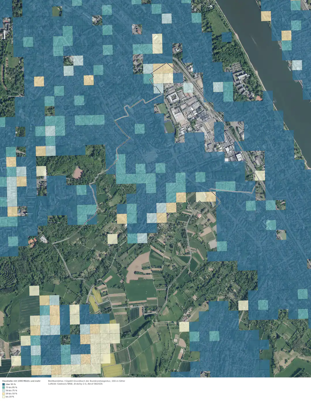 Breitbandverfügbarkeit 1000 Mbit/s im Gebiet Bonn Lannesdorf
