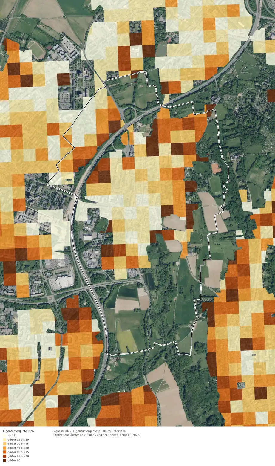 Eigentümerquote (Zensus 2022) im Gebiet Bonn Lengsdorf