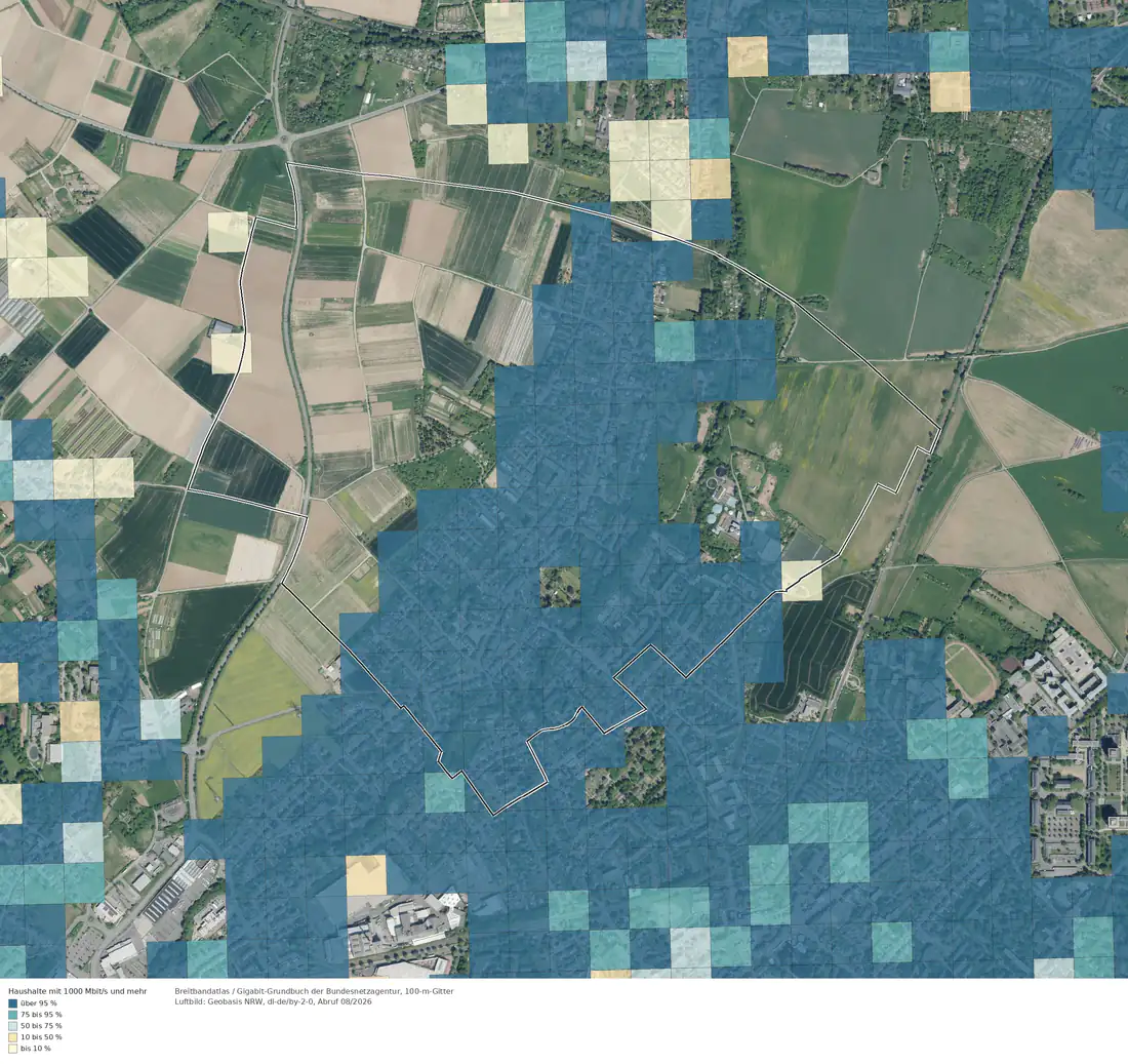 Breitbandverfügbarkeit 1000 Mbit/s im Gebiet Bonn Lessenich/Meßdorf