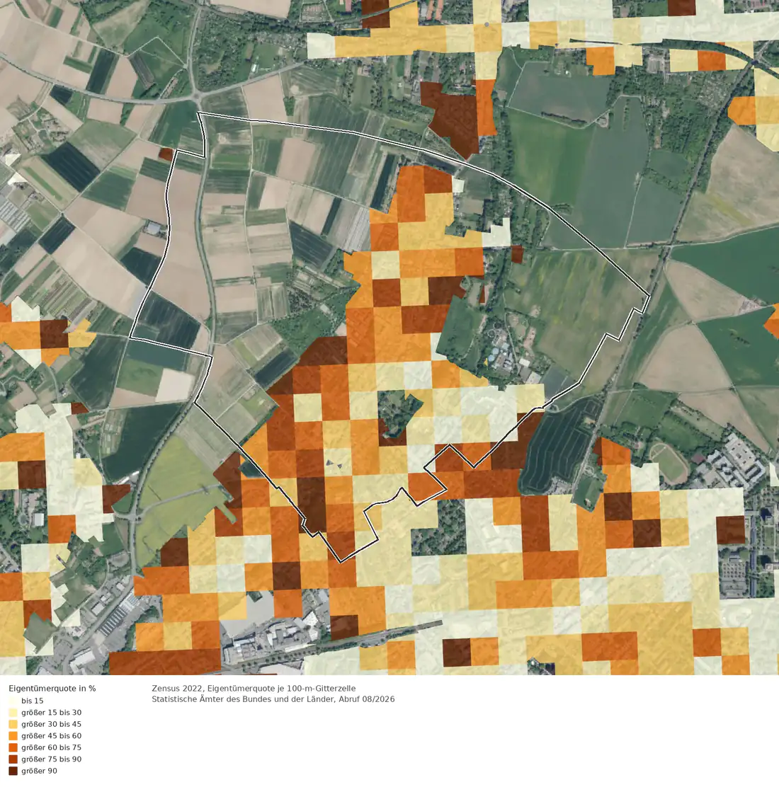 Eigentümerquote (Zensus 2022) im Gebiet Bonn Lessenich/Meßdorf