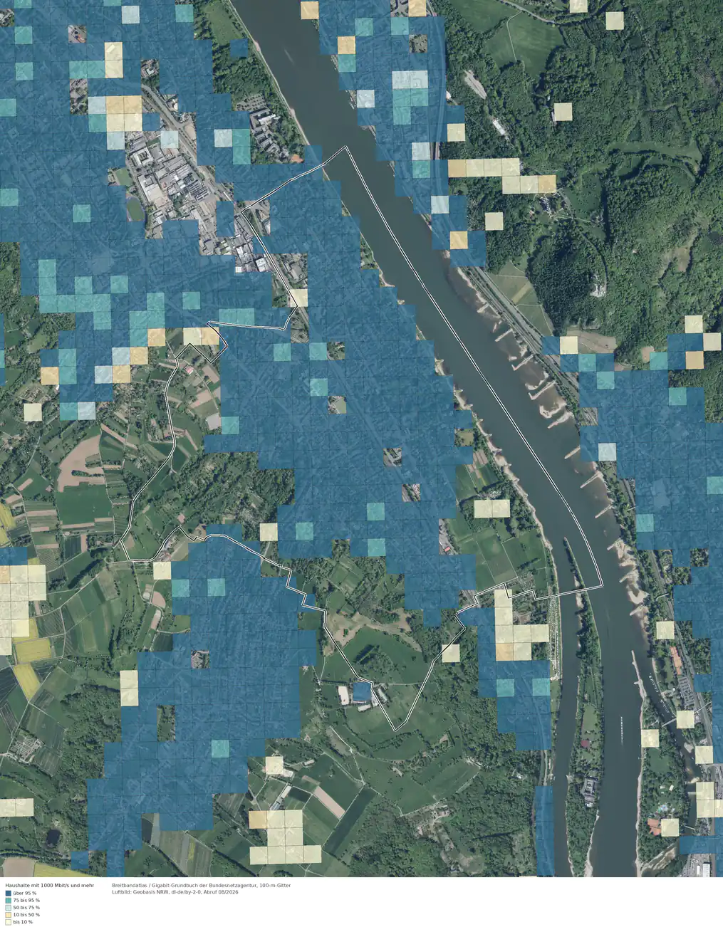 Breitbandverfügbarkeit 1000 Mbit/s im Gebiet Bonn Mehlem
