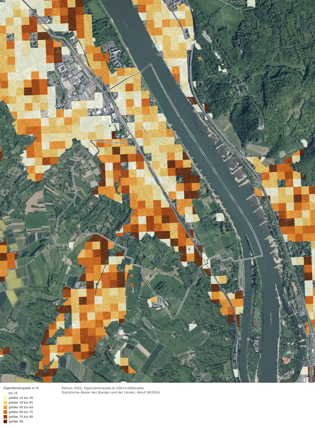 Eigentümerquote (Zensus 2022) im Gebiet Bonn Mehlem