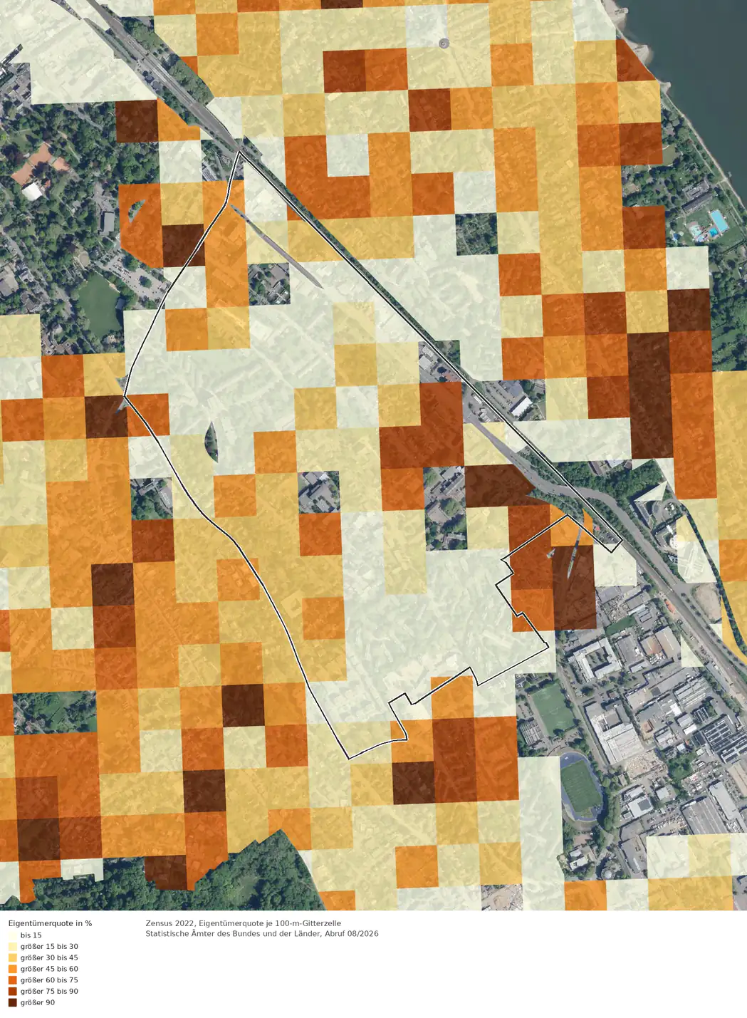 Eigentümerquote (Zensus 2022) im Gebiet Bonn Pennenfeld