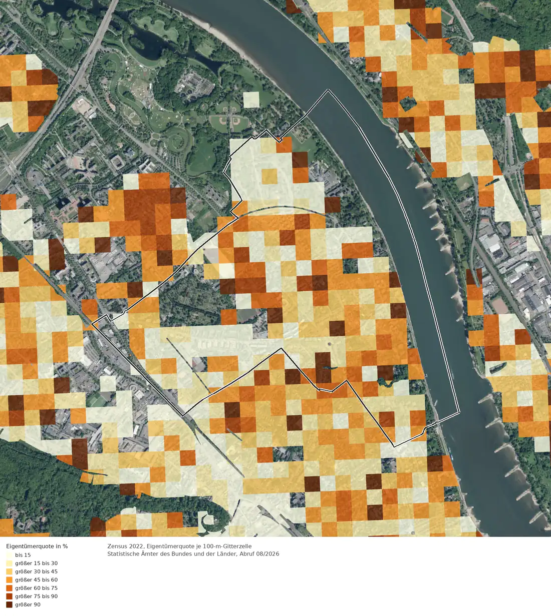 Eigentümerquote (Zensus 2022) im Gebiet Bonn Plittersdorf