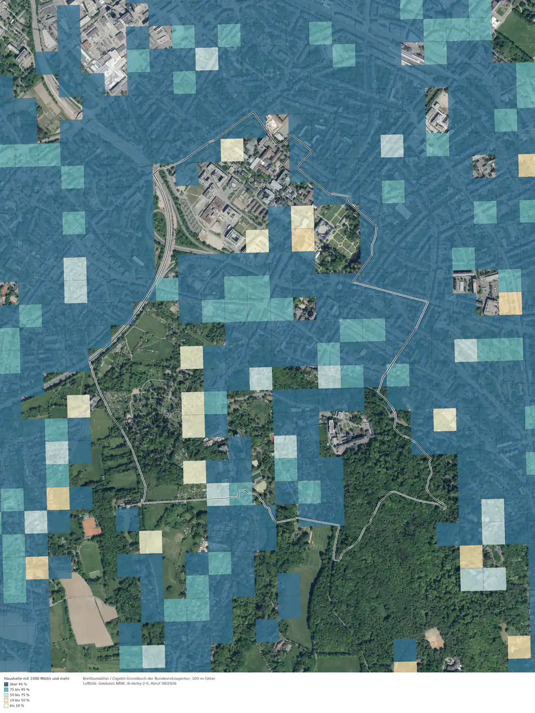 Breitbandverfügbarkeit 1000 Mbit/s im Gebiet Bonn Poppelsdorf