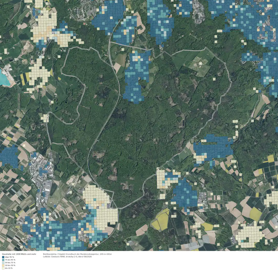 Breitbandverfügbarkeit 1000 Mbit/s im Gebiet Bonn Röttgen