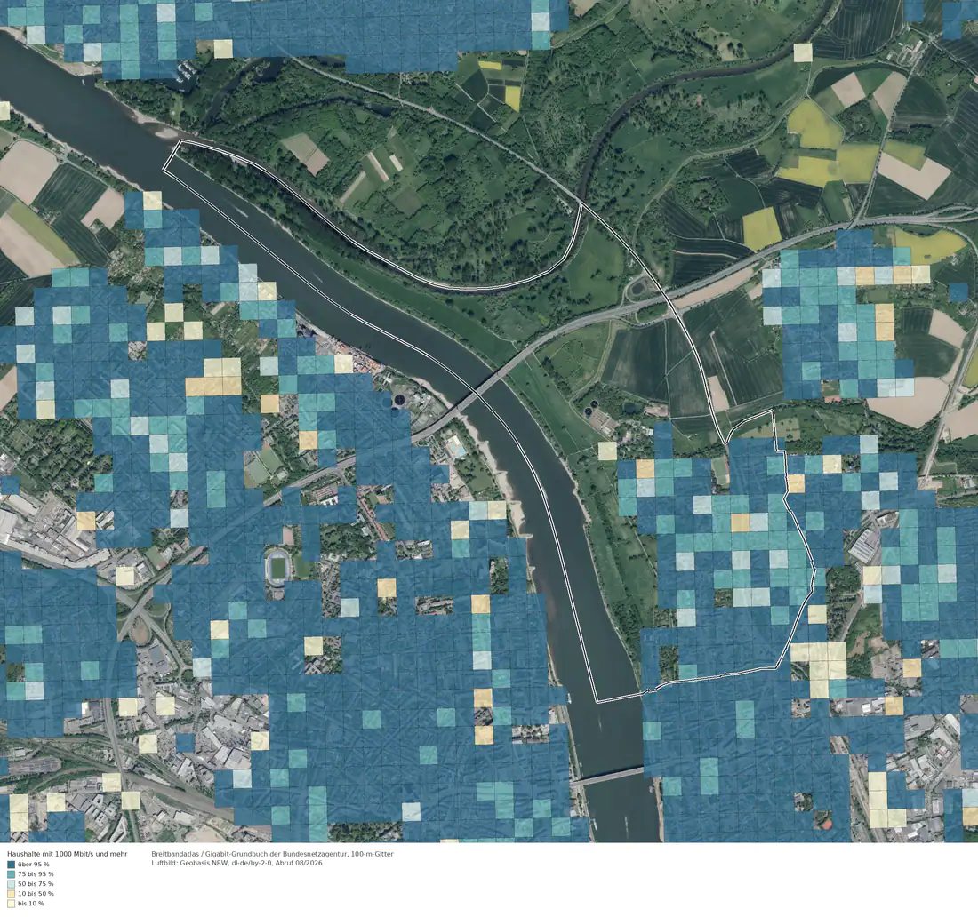 Breitbandverfügbarkeit 1000 Mbit/s im Gebiet Bonn Schwarzrheindorf