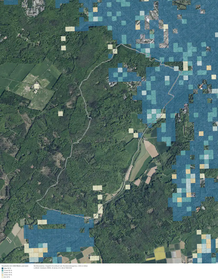 Breitbandverfügbarkeit 1000 Mbit/s im Gebiet Bonn Schweinheim
