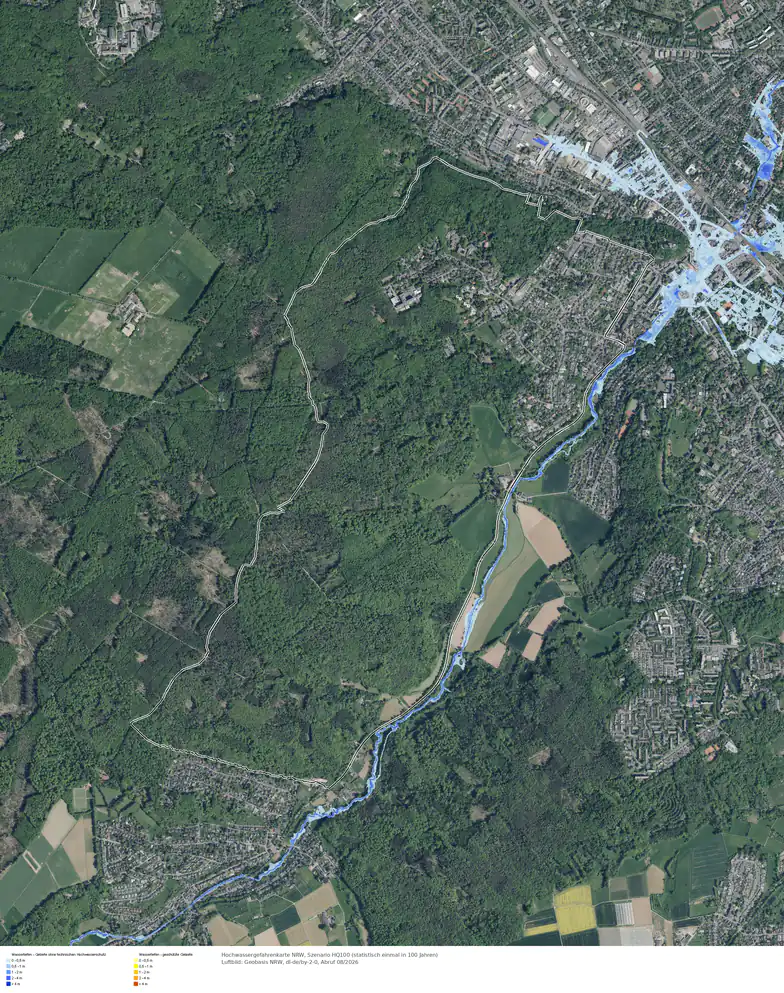 Hochwasserszenario HQ100 im Gebiet Bonn Schweinheim