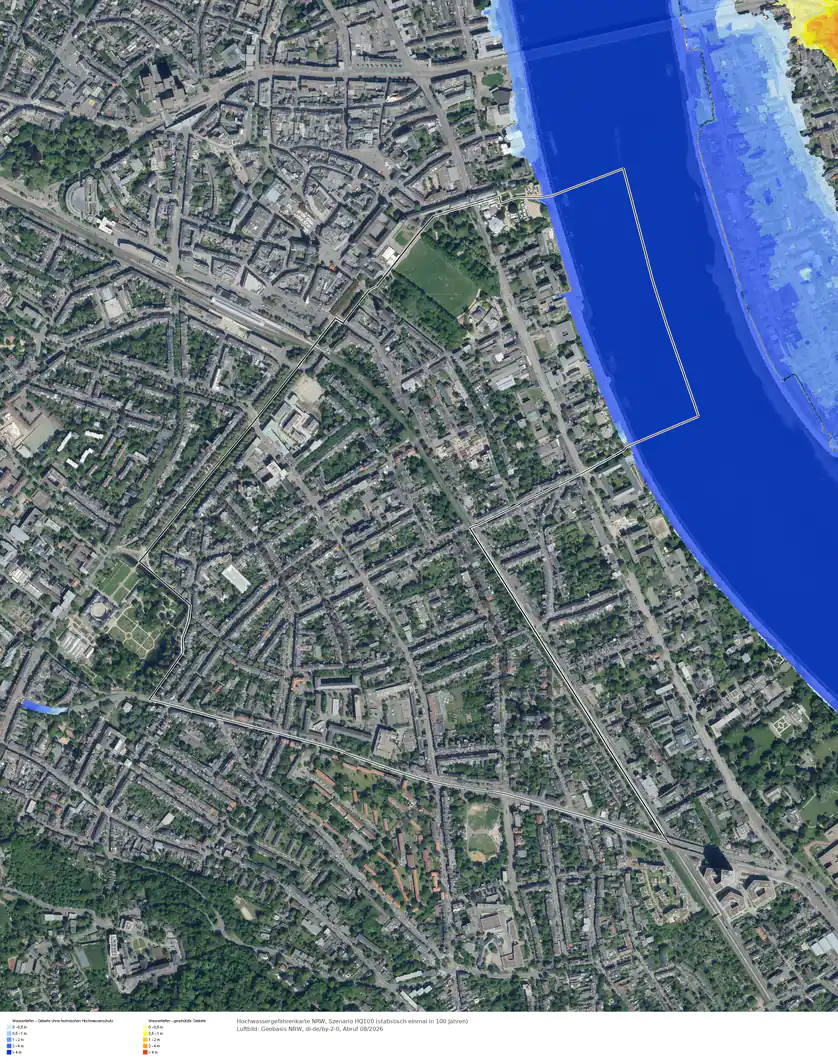 Hochwasserszenario HQ100 im Gebiet Bonn Südstadt