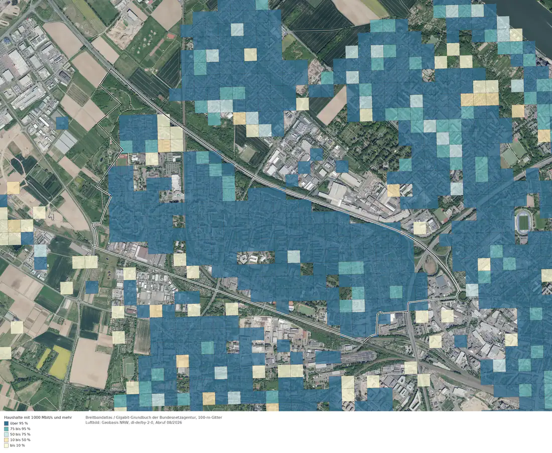 Breitbandverfügbarkeit 1000 Mbit/s im Gebiet Bonn Tannenbusch