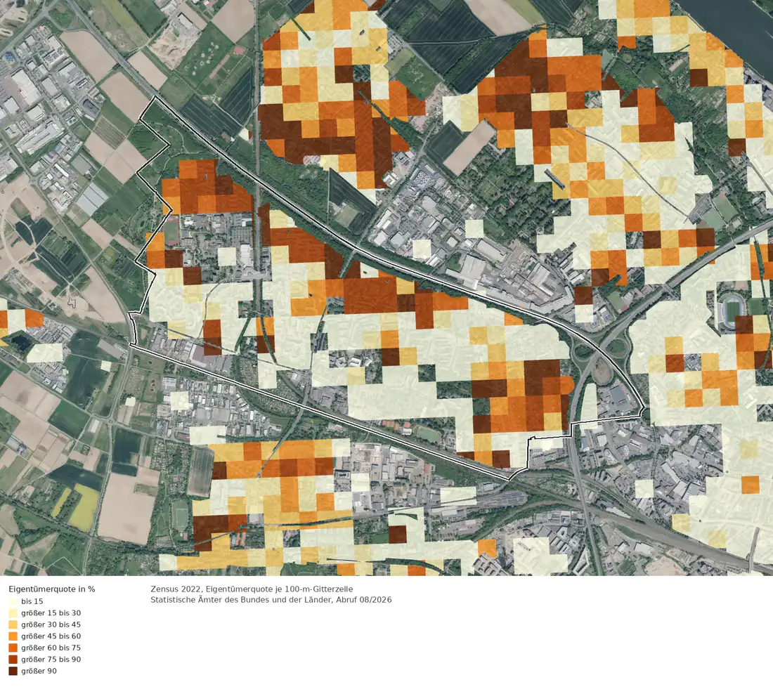 Eigentümerquote (Zensus 2022) im Gebiet Bonn Tannenbusch