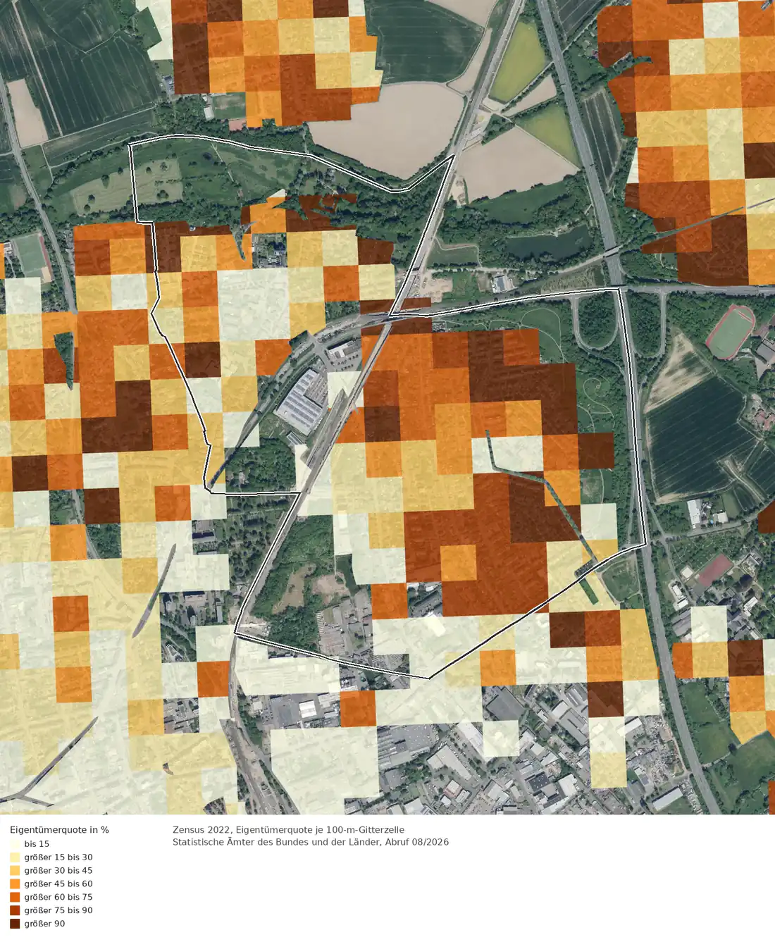 Eigentümerquote (Zensus 2022) im Gebiet Bonn Vilich