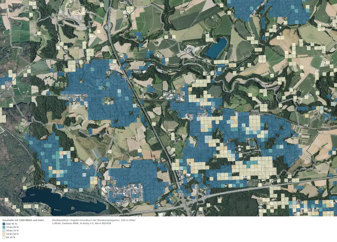 Breitbandverfügbarkeit 1000 Mbit/s im Gebiet Erkrath
