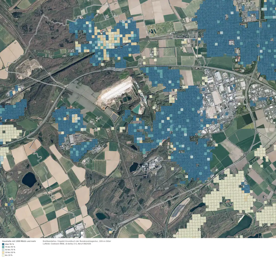 Breitbandverfügbarkeit 1000 Mbit/s im Gebiet Frechen