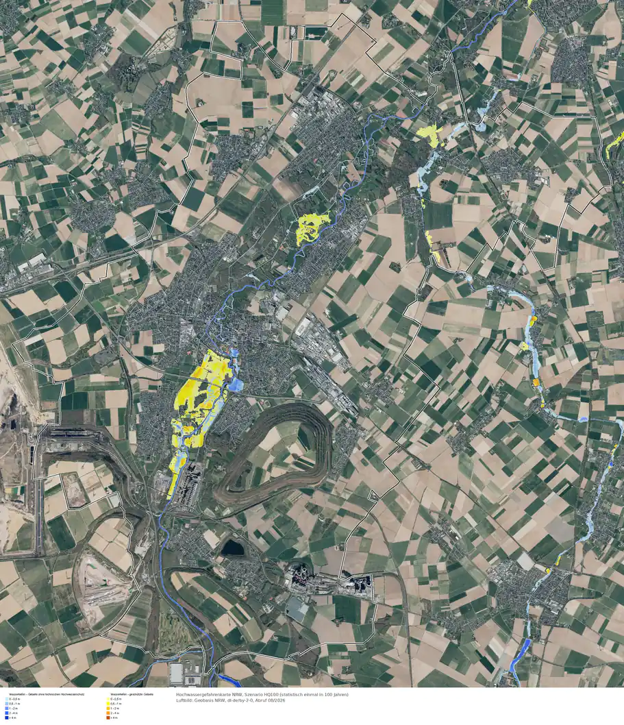 Hochwasserszenario HQ100 im Gebiet Grevenbroich