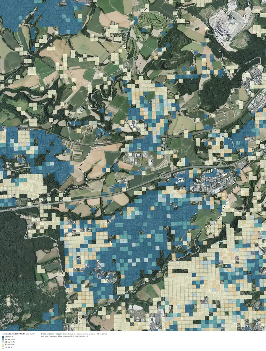 Breitbandverfügbarkeit 1000 Mbit/s im Gebiet Haan
