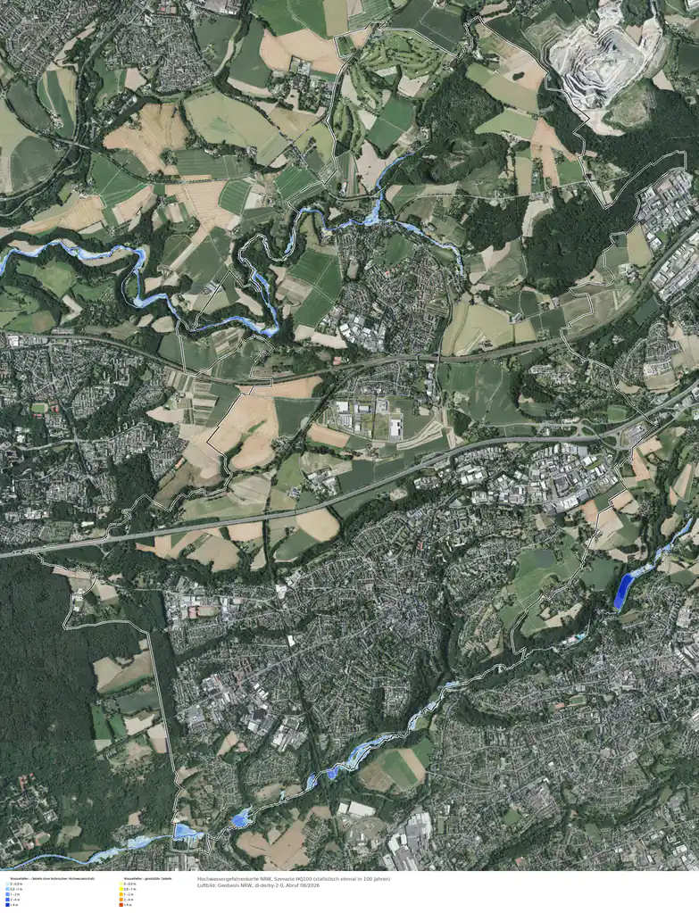 Hochwasserszenario HQ100 im Gebiet Haan