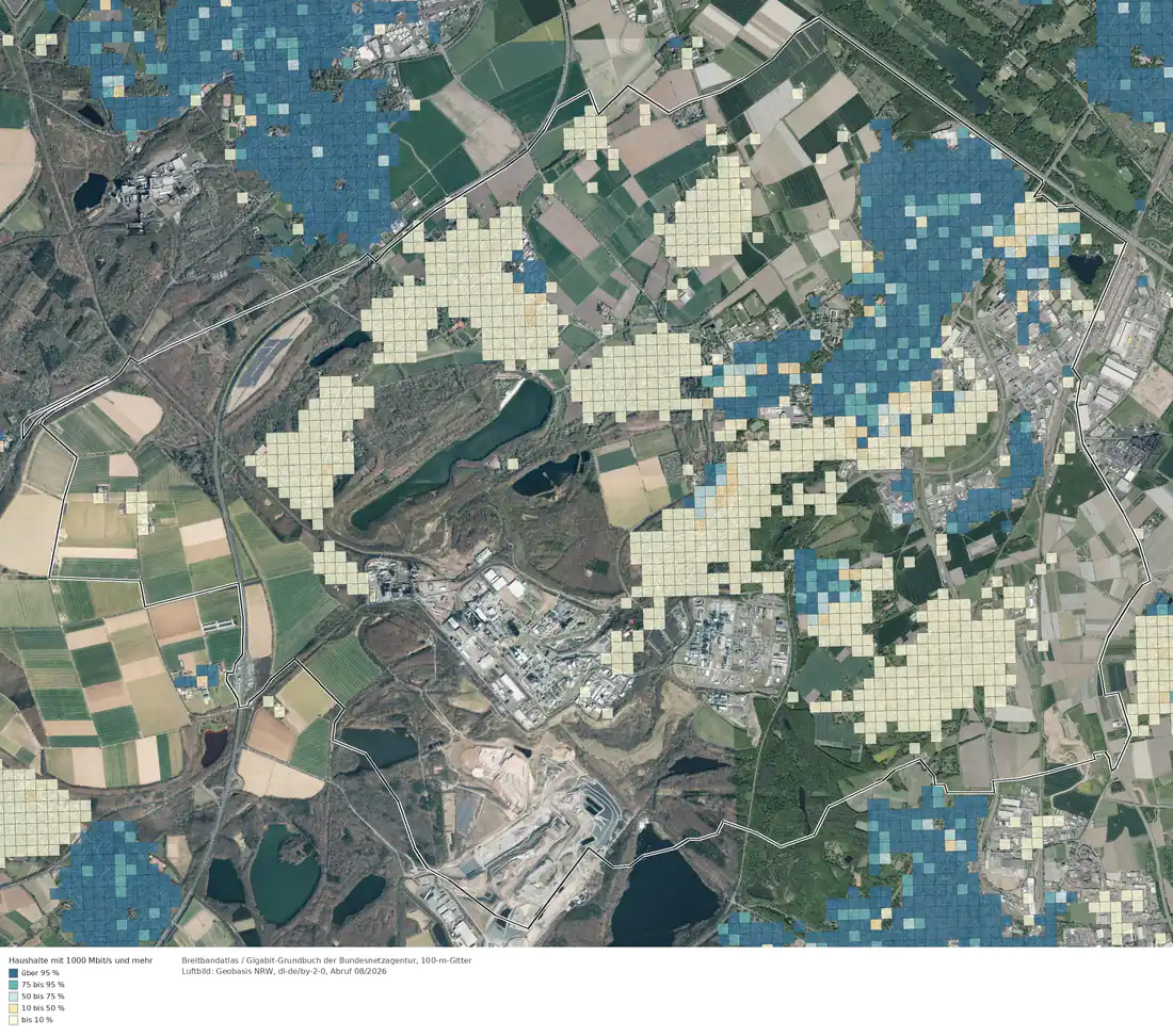 Breitbandverfügbarkeit 1000 Mbit/s im Gebiet Hürth