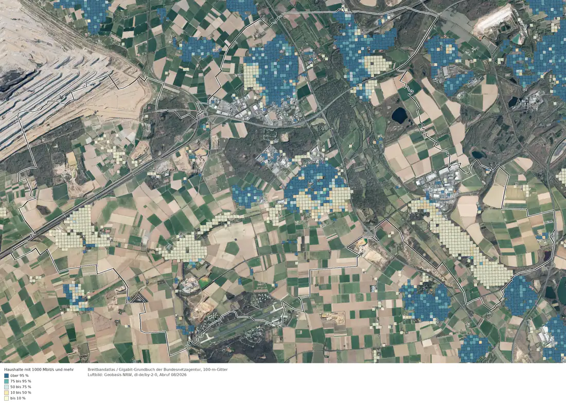 Breitbandverfügbarkeit 1000 Mbit/s im Gebiet Kerpen