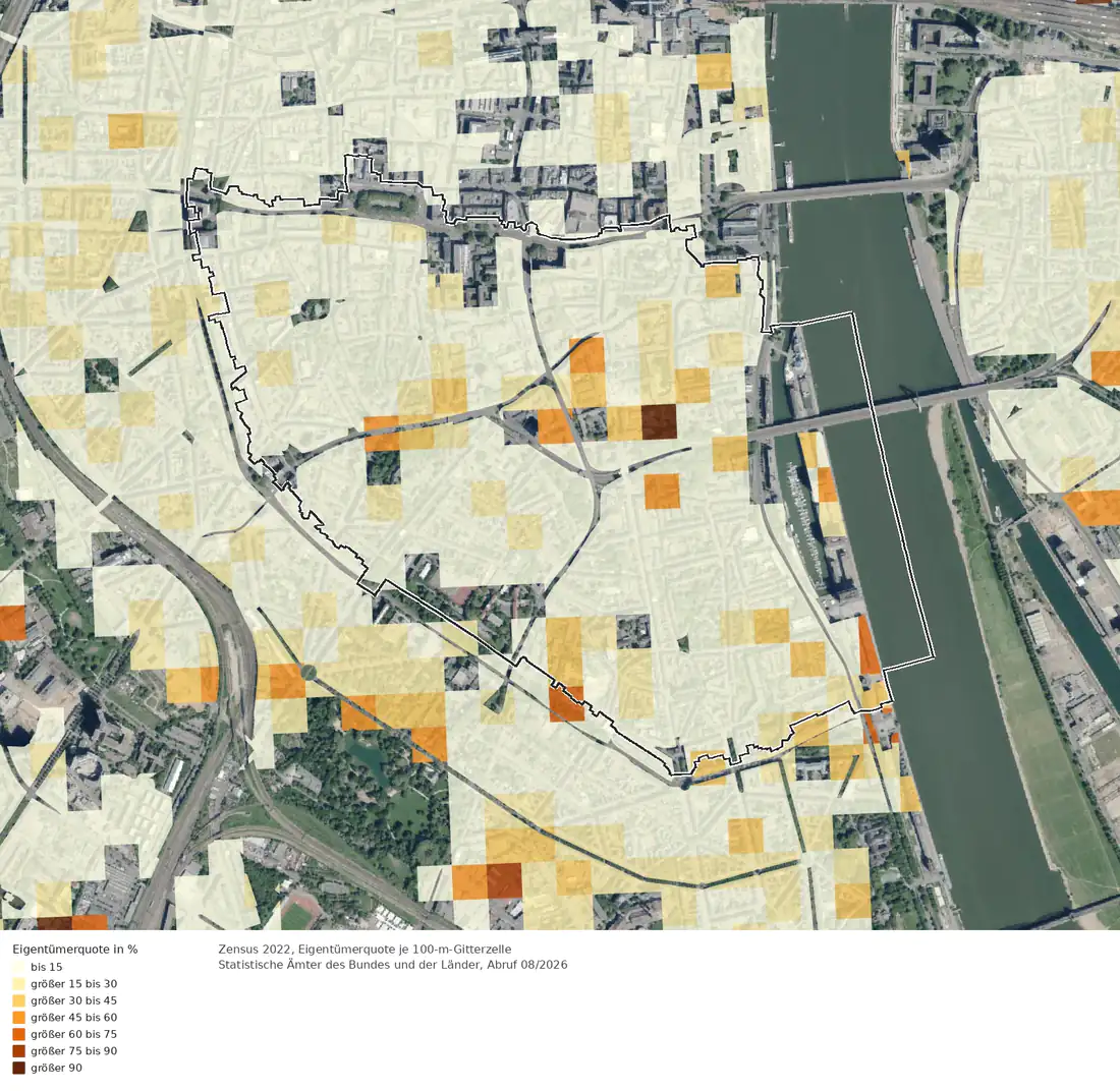 Eigentümerquote (Zensus 2022) im Gebiet Köln Altstadt-Süd