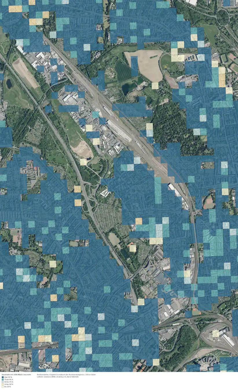 Breitbandverfügbarkeit 1000 Mbit/s im Gebiet Köln Bilderstöckchen