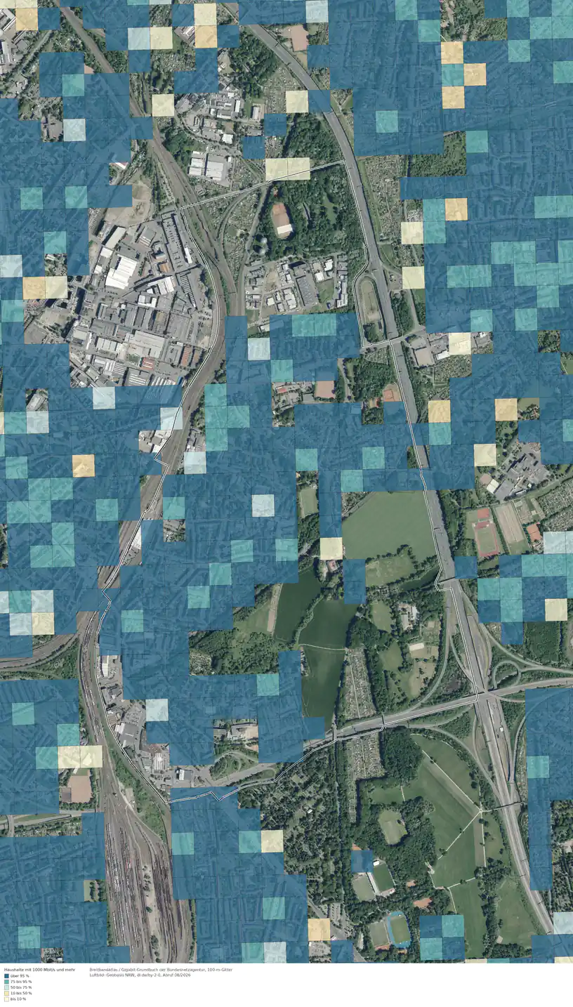 Breitbandverfügbarkeit 1000 Mbit/s im Gebiet Köln Buchheim