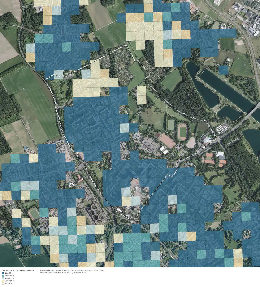 Breitbandverfügbarkeit 1000 Mbit/s im Gebiet Köln Chorweiler