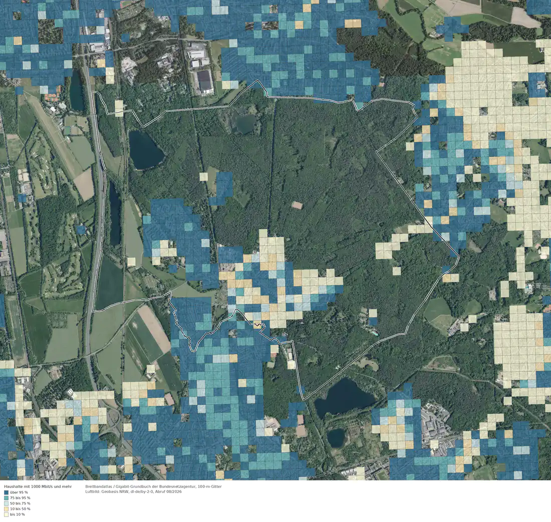 Breitbandverfügbarkeit 1000 Mbit/s im Gebiet Köln Dünnwald