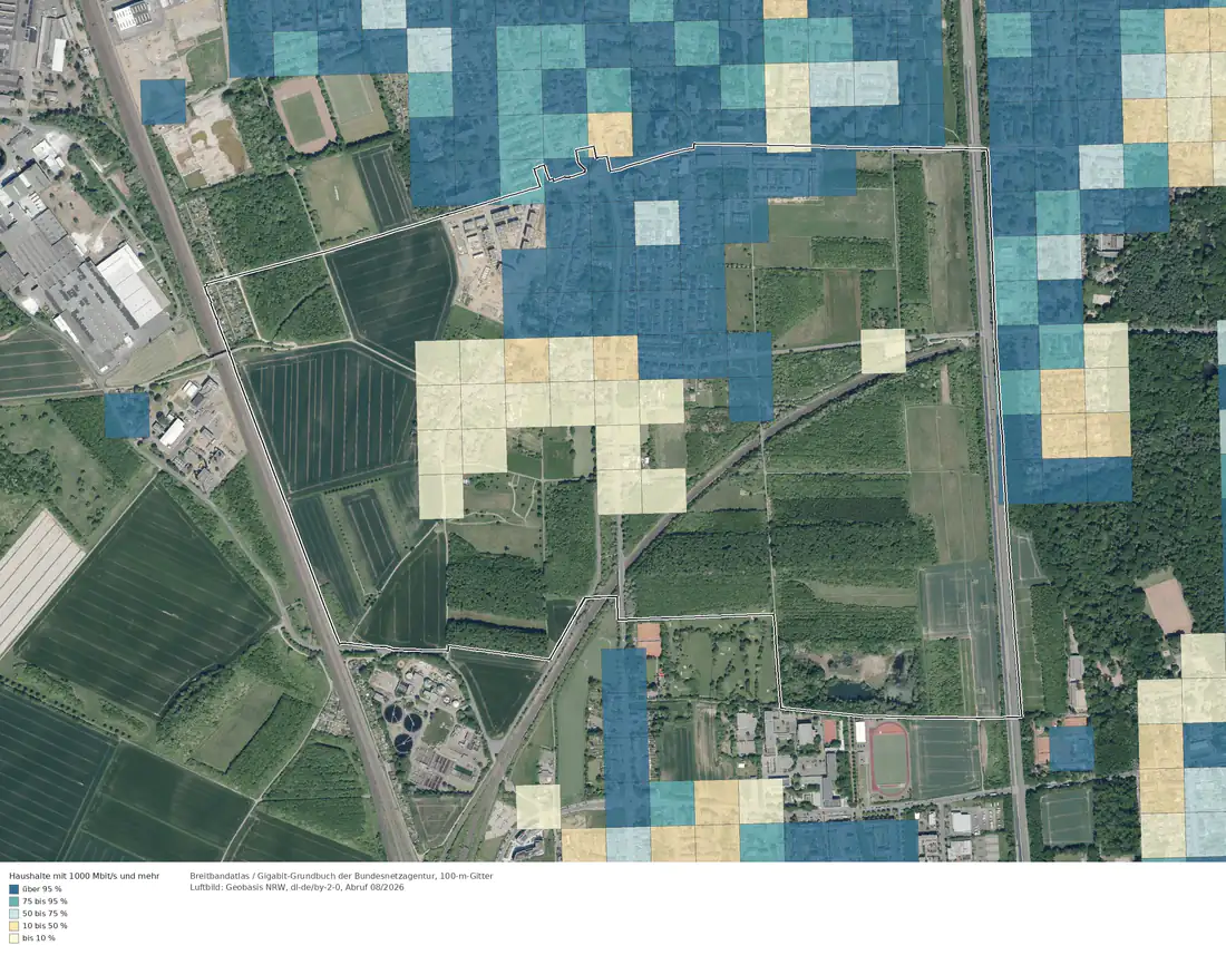 Breitbandverfügbarkeit 1000 Mbit/s im Gebiet Köln Elsdorf